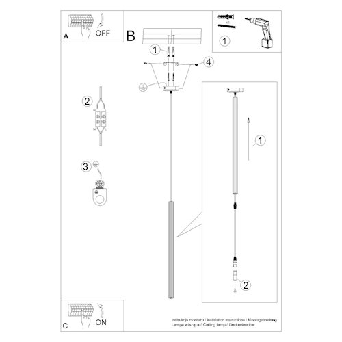 Lampa wisząca cienka tuba Arche 1xG9 złota