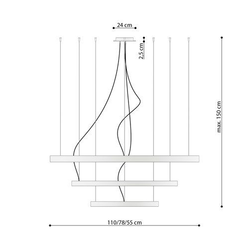 Żyrandol RIO 3 55/78/110 czarny LED 4000K