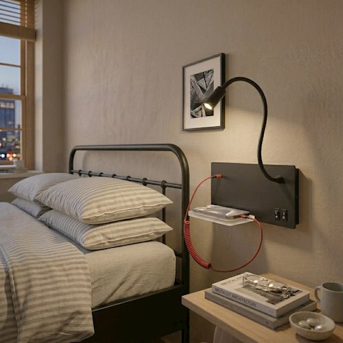 Lampa nocna z półką 14cm i reflektorem LED 4W czarna