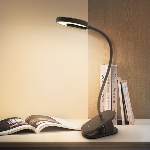 Lampka biurkowa LED 3W ładowalna z klipsem czarna