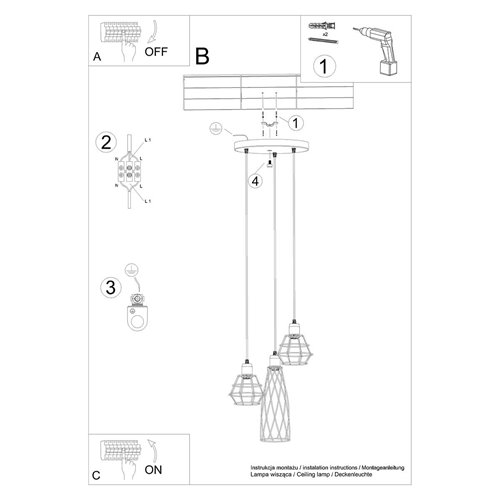 Lampa wisząca designerska SUBA 3xE27 czarna