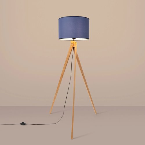Lampa podłogowa drewniana Natt 1xE27 z granatowym abażurem