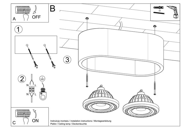 Halogen natynkowy podwójny BASIC 2xAR111 drewno