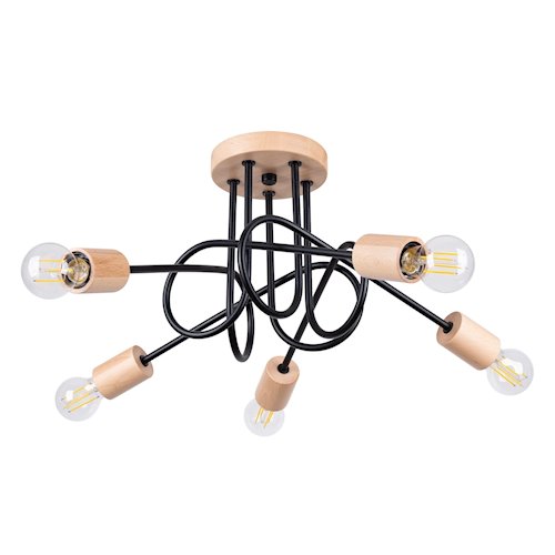 Żyrandol drewniany Ember 5xE27 czarny/naturalne drewno