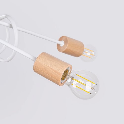 Żyrandol drewniany Ember 5xE27 biały/naturalne drewno