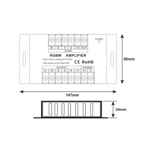 Wzmacniacz sygnału LED RGB/RGBW 12V-24V 4x8A