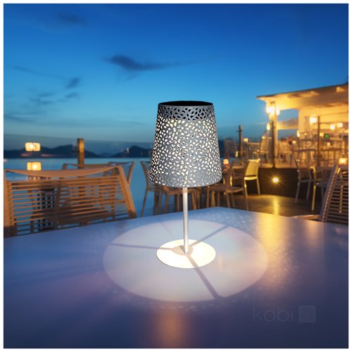 Lampa stołowa solarna z ażurowym kloszem IP44 biała