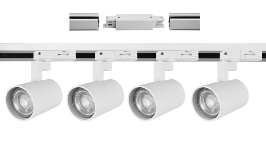 Czarny system szynowy 2m z 4 regulowanymi reflektorami GU10