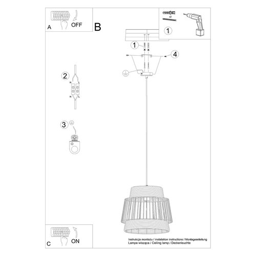 Lampa wisząca Loft Brilo 1xE27 czarna ze sznurem