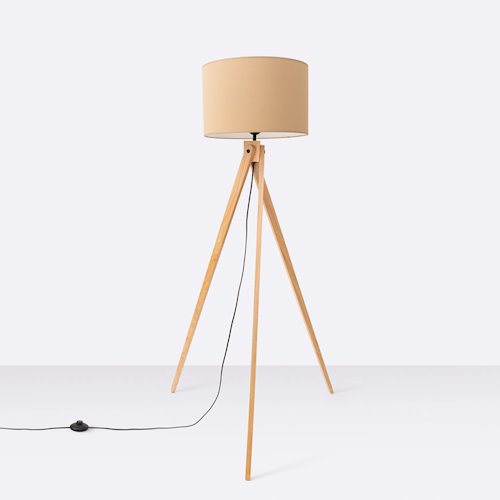 Lampa podłogowa drewniana Natt 1xE27 z abażurem taupe