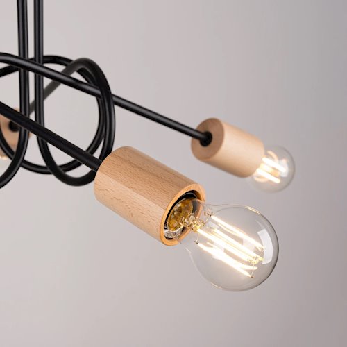 Żyrandol drewniany Ember 5xE27 czarny/naturalne drewno