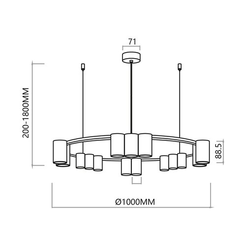 Lampa wisząca okrągła ze spotami Genesis 15xGU10 złota