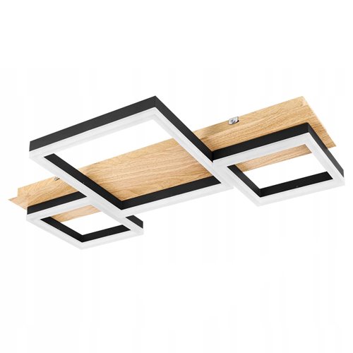 Lampa sufitowa LED kwadraty 70W z pilotem - drewniana podstawa