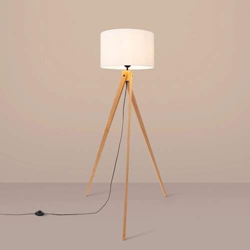 Lampa podłogowa drewniana Natt 1xE27 z białym abażurem