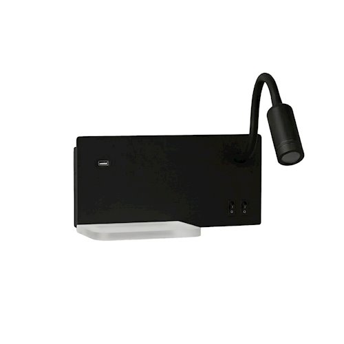 Lampa nocna z półką 14cm i reflektorem LED 4W czarna