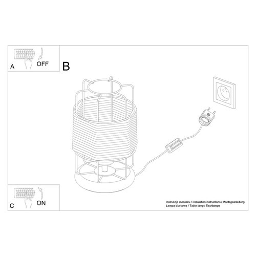 Lampa stołowa Loft GIZUR 1xE27 czarna ze sznurem