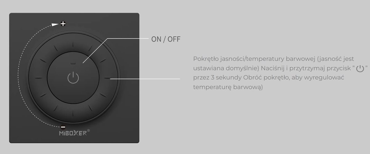 Pilot manualny z pokrętłem Mi-Light K3 Mono CCT biały