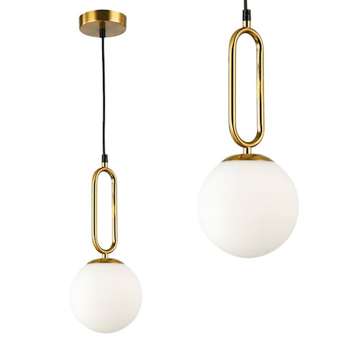 Lampa wisząca mleczna kula Bali 15cm 1xE27 dekor złota