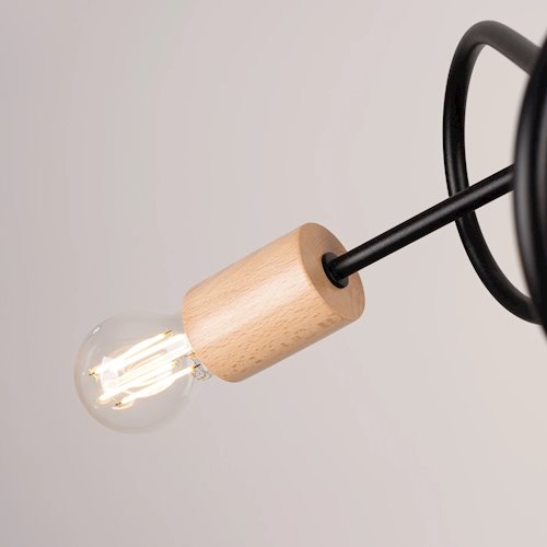 Żyrandol drewniany Ember 3xE27 czarny/naturalne drewno