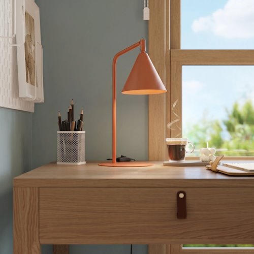 Lampa biurkowa ze stożkowym kloszem Nox 1xE14 ochra czerwona