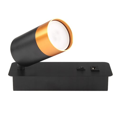 Kinkiet LED KLEMENS 1xGU10 ścienny czarno złoty z gniazdem USB