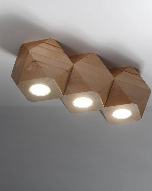 Lampa geometryczna WOODY 3xGU10 drewno