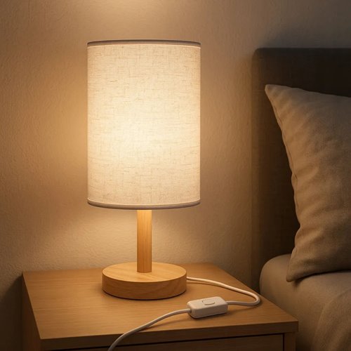 Lampa nocna Zelda E27 drewno i mleczny klosz