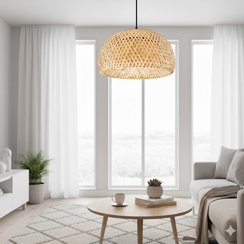 Lampa wisząca Boho 1xE27 z bambusowym kloszem 38cm