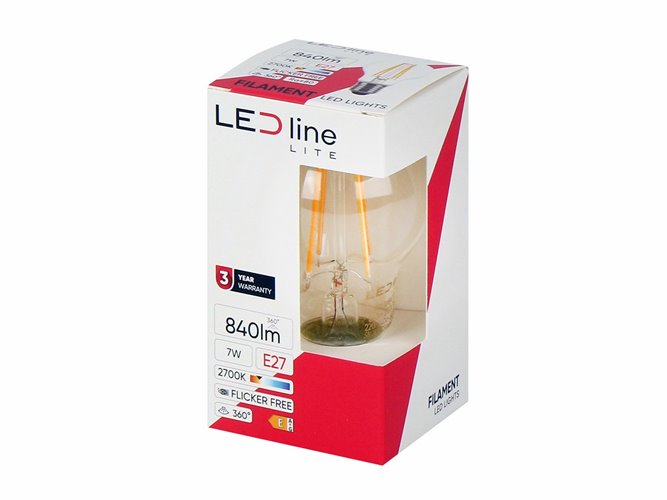 Żarówka LED E27 kulka A60 Filament Lite 7W 840lm Ciepła