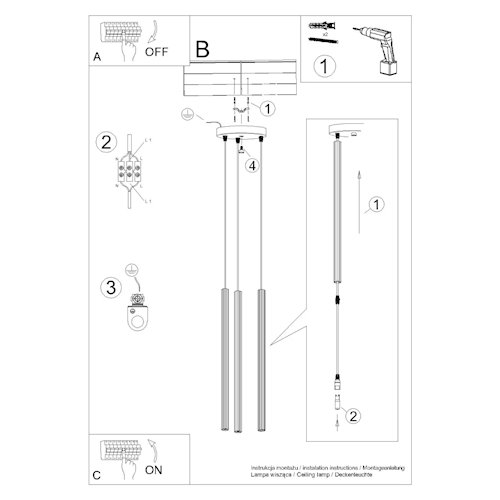 Lampa wisząca potrójna Arche okrągła 3xG9 czarna