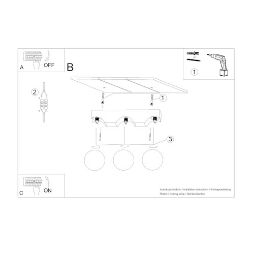 Lampa drewniana z mleczną kulą 3xG9 naturalne drewno