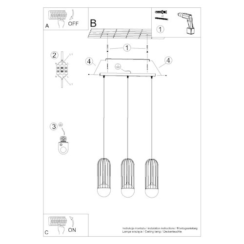 Lampa wisząca potrójna Brina listwa 3xG9 biała