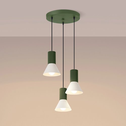 Lampa wisząca potrójna Estria 3xE14 beżowa/zielona oliwka