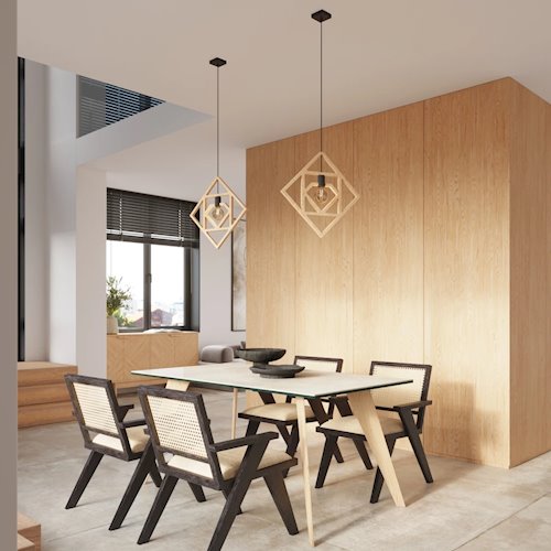 Lampa wisząca dekoracyjna Caro 1xE27 naturalne drewno/czarna