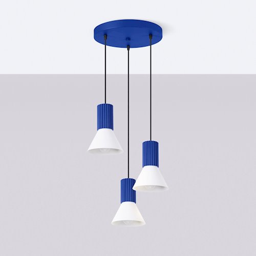 Lampa wisząca potrójna Estria 3xE14 biało-ultramarynowa