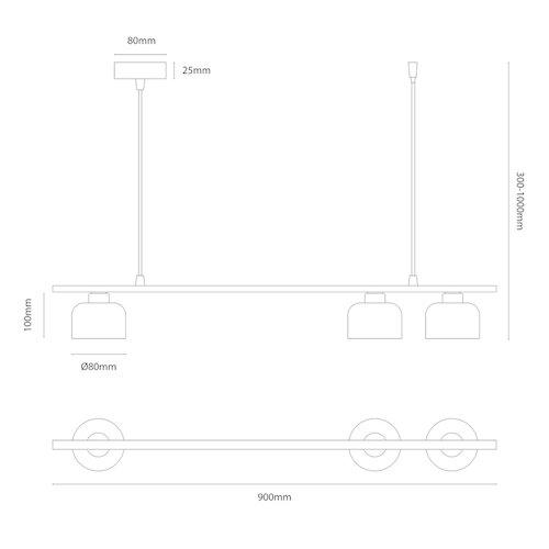 Lampa wisząca belka 90cm Kai z 3 oprawami GX53 czarno-złota