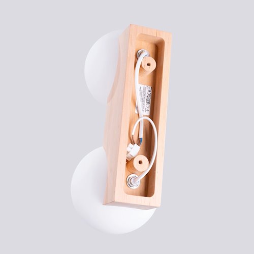 Lampa drewniana z mleczną kulą Bulbo 2xG9 naturalne drewno