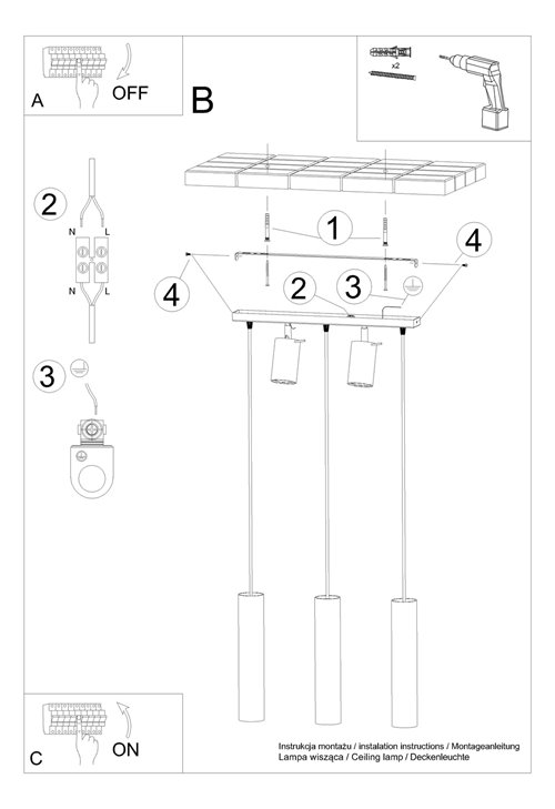 Lampa wisząca RING 3xGU10 + 2 spoty GU10 biała