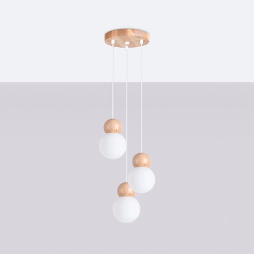Lampa wiszące kule Pekka okrągła 3xG9 biała/naturalne drewno