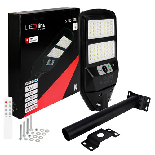 Lampa uliczna solarna Sun 750lm 6500K z uchwytem