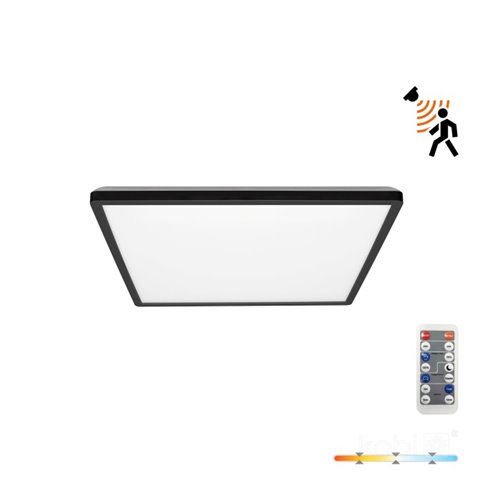 Plafon LED IP54 czarny kwadratowy Slim 12W CCT z czujnikiem