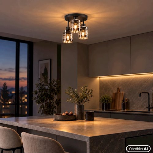 Lampa sufitowa 3xE27 Trivo czarna ze szklanymi kloszami