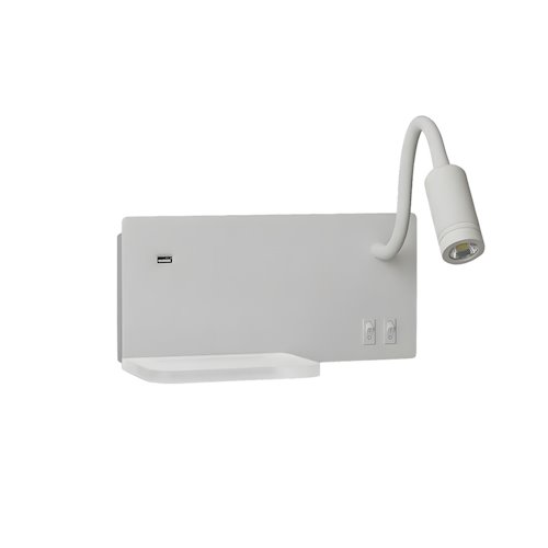 Lampa nocna z półką 14cm i reflektorem LED prawa biała
