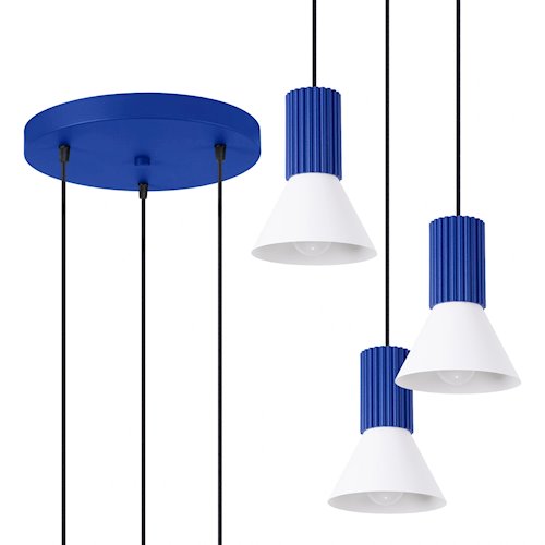 Lampa wisząca potrójna Estria 3xE14 biało-ultramarynowa