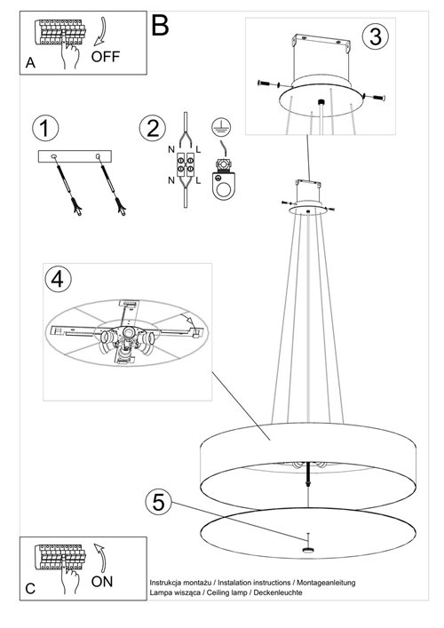 Lampa wisząca SKALA okrągła 80 cm 6xE27 biała