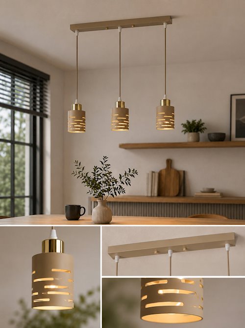 Lampa wisząca Timber 3xE27 listwa beż-złoto