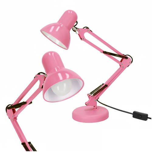 Lampka biurkowa kreślarska 1xE27 z klipsem różowa