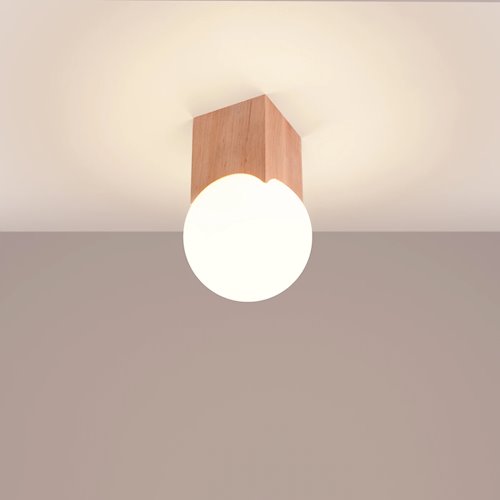 Lampa sufitowa Solis z mleczną kulą 1xG9 naturalne drewno