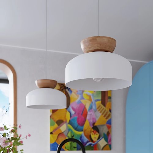 Lampa wisząca drewniana Marion 1xE27 biała/naturalne drewno