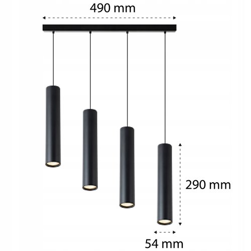 Lampa wiszące tuby Naomi 4xGU10 na listwie 49cm czarna